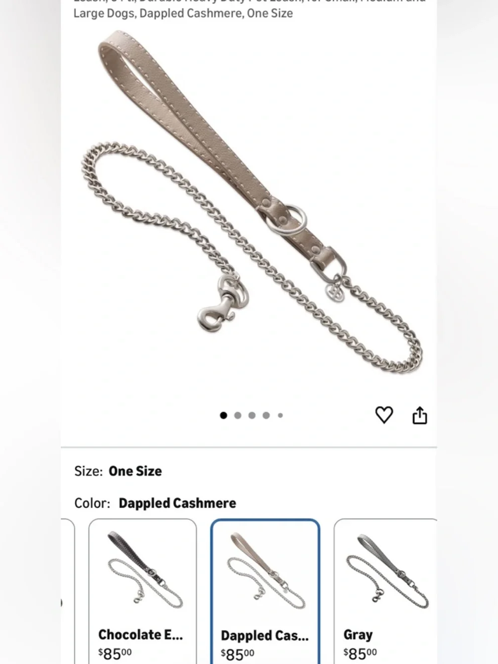 Pet Passion Links - The Saddle Stitch Vegan Leather Chain Dog Leash S, M, L Dogs